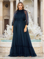 Plus Size Mother Of The Bride Halter Dress With Ruffles And Sleeves Floor Length