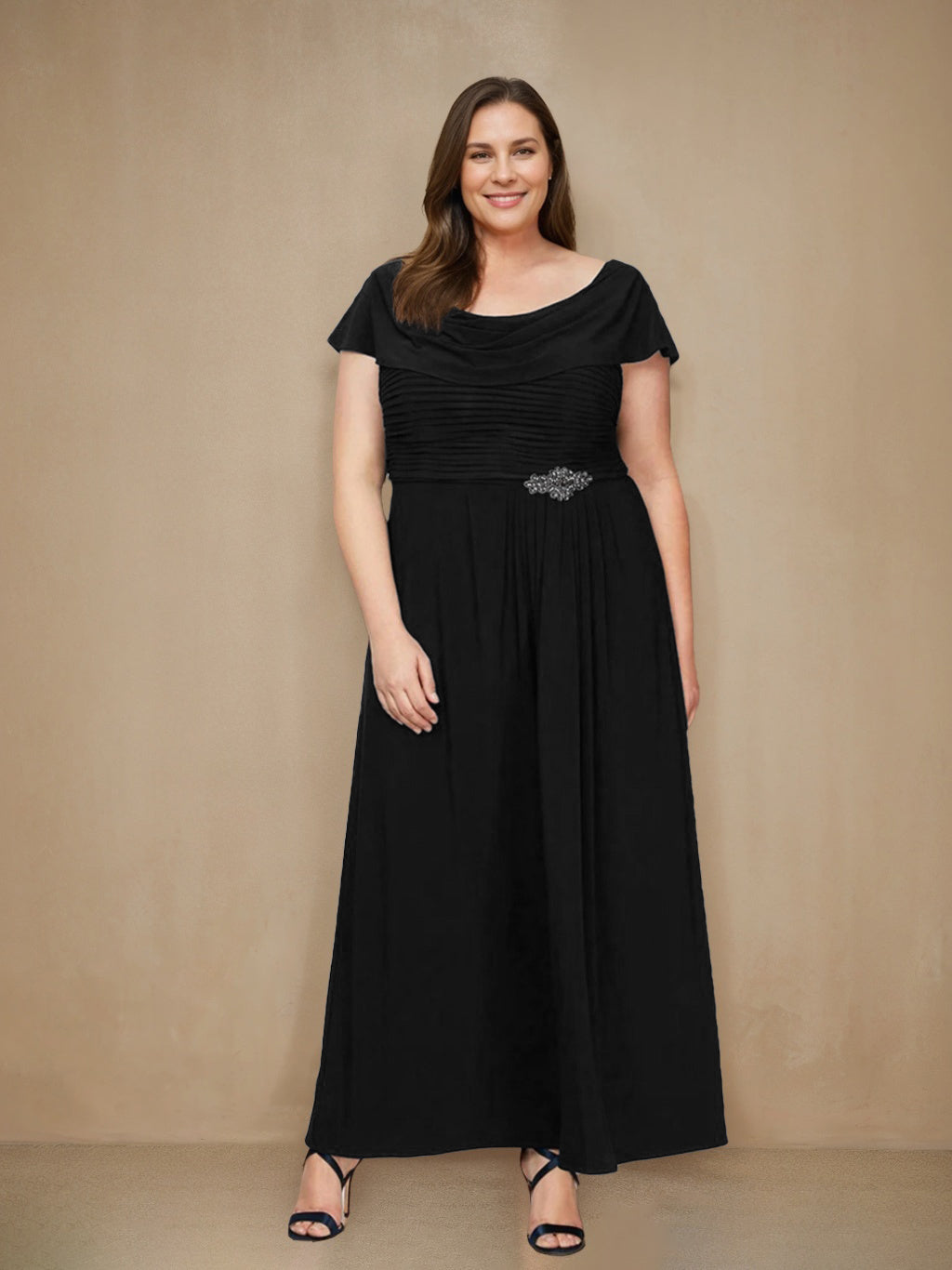 Plus Size Mother Of The Bride A Line Dress With Ruffles And Sequins Ankle Length
