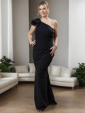 One Shoulder Sleeveless Plus Size Mother Of The Bride Sheath Dress With Ruffles