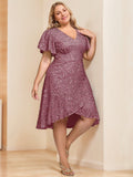 V-Neck A-Line Plus Size Mother Of The Bride Dress With Sequins And Ruffles