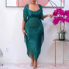 Abendkleid Pailletten Quasten Slim Fit Sexy Brautjungfernkleid Damen 