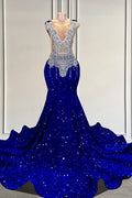 Bmbridal Royal Blue Mermaid Prom Dress With Sequins And Crystal Embellishments