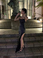 Abito da sera nero con spalline sottili Abito da ballo sexy Y427