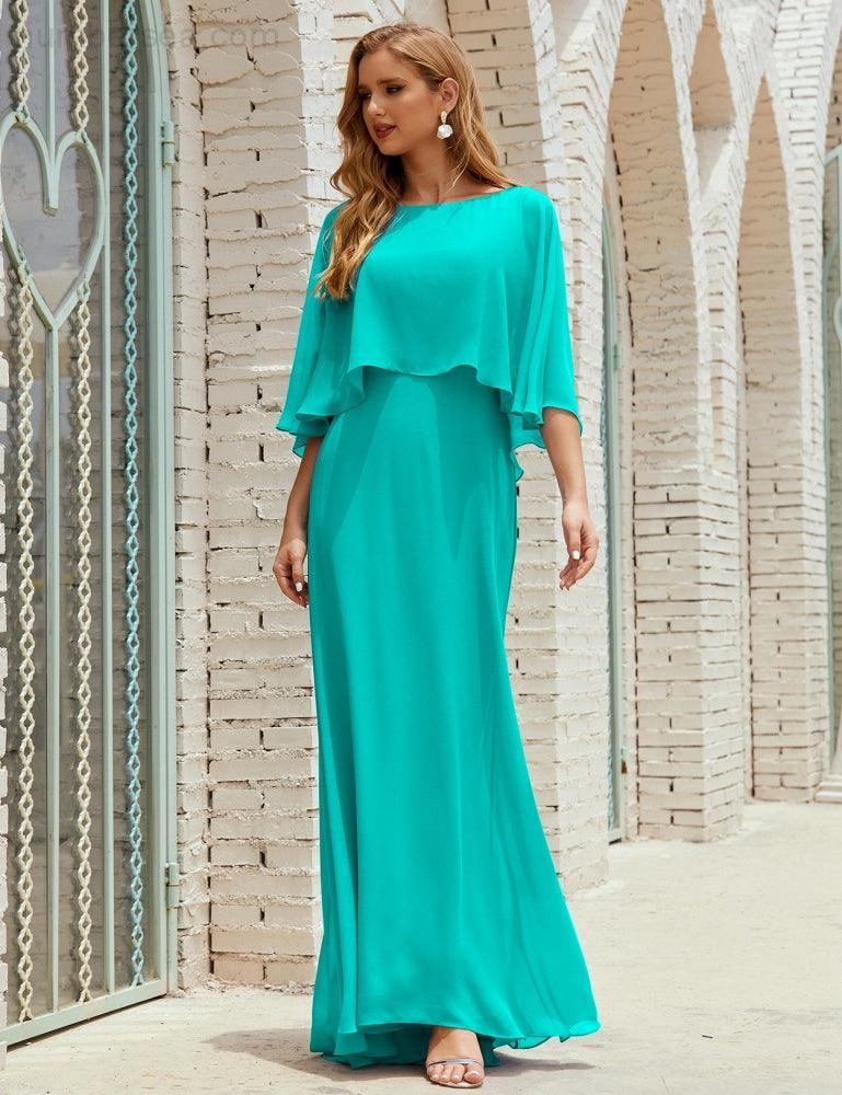 Abito da Damigella Donna Manica Lunga Scollatura a V Chiffon Abito da Cerimonia Matrimonio Festa 28018