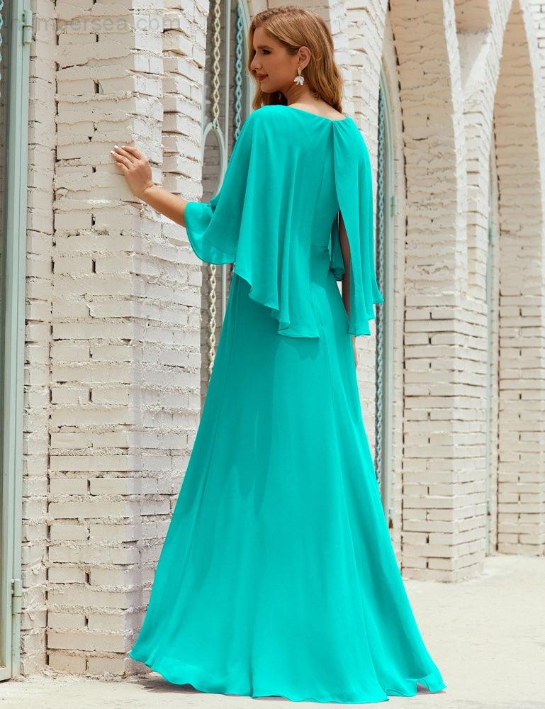 Abito da Damigella Donna Manica Lunga Scollatura a V Chiffon Abito da Cerimonia Matrimonio Festa 28018