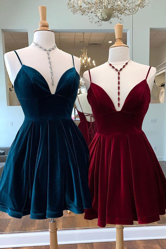 Vestido de fiesta de terciopelo con escote en V y corte A