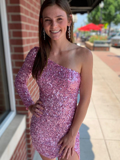 Vestido de fiesta con lentejuelas y un solo hombro
