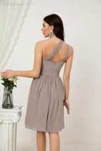 Numbersea Damen Chiffon Kurzes Ein-Schulter Brautjungfernkleid Festliche Kleider für Feier Heimkehr 2804