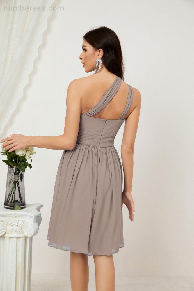 Numbersea Damen Chiffon Kurzes Ein-Schulter Brautjungfernkleid Festliche Kleider für Feier Heimkehr 2804