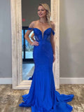 Royal Blue Off The Shoulder Mermaid Prom Gown For Women