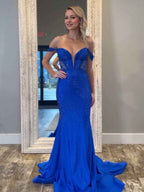 Royal Blue Off The Shoulder Mermaid Prom Gown For Women