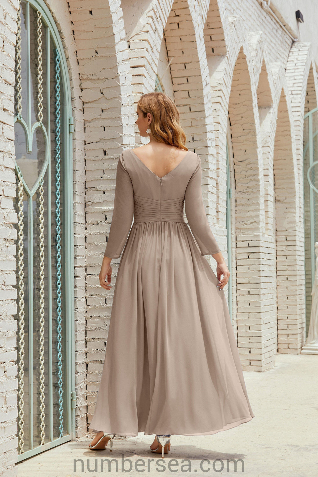 Abito da damigella Numbersea in chiffon, abito formale per festa, abito da sera 28016