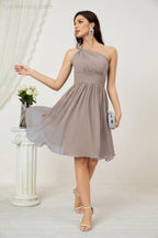 Numbersea Damen Chiffon Kurzes Ein-Schulter Brautjungfernkleid Festliche Kleider für Feier Heimkehr 2804
