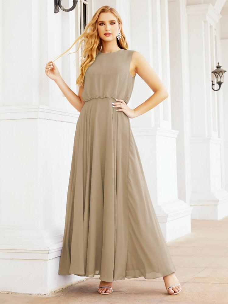 Vestido de Dama de Honra Sem Mangas Longo Linha A para Baile de Gala e Noites Formais 28025