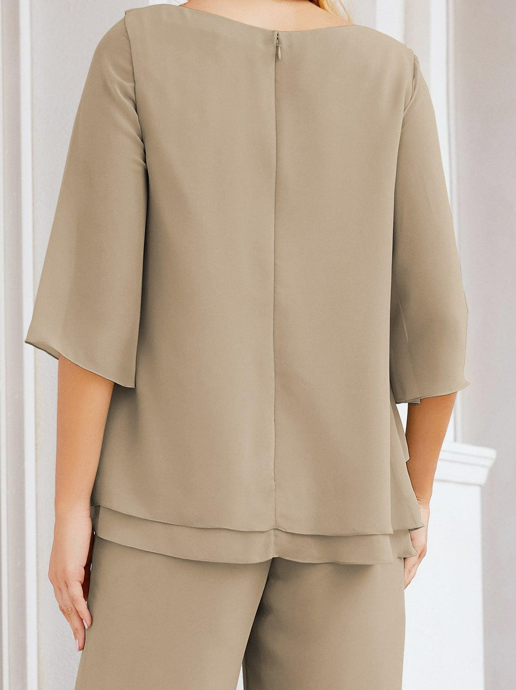 Robe de mariée élégante pour la mère de la mariée en deux pièces, tailleur pantalon grande taille à volants superposés, peignoir argenté 28064