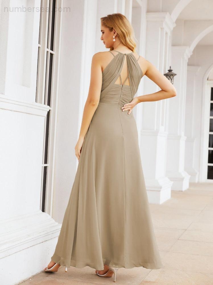 Numbersea Robes de demoiselle d'honneur pour femmes à bretelles doubles spaghetti Robe longue de soirée formelle fendue sur le côté 28051