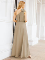 Robe de mariée longue asymétrique en mousseline à volants, sans manches et fendue sur le côté, modèle 28057