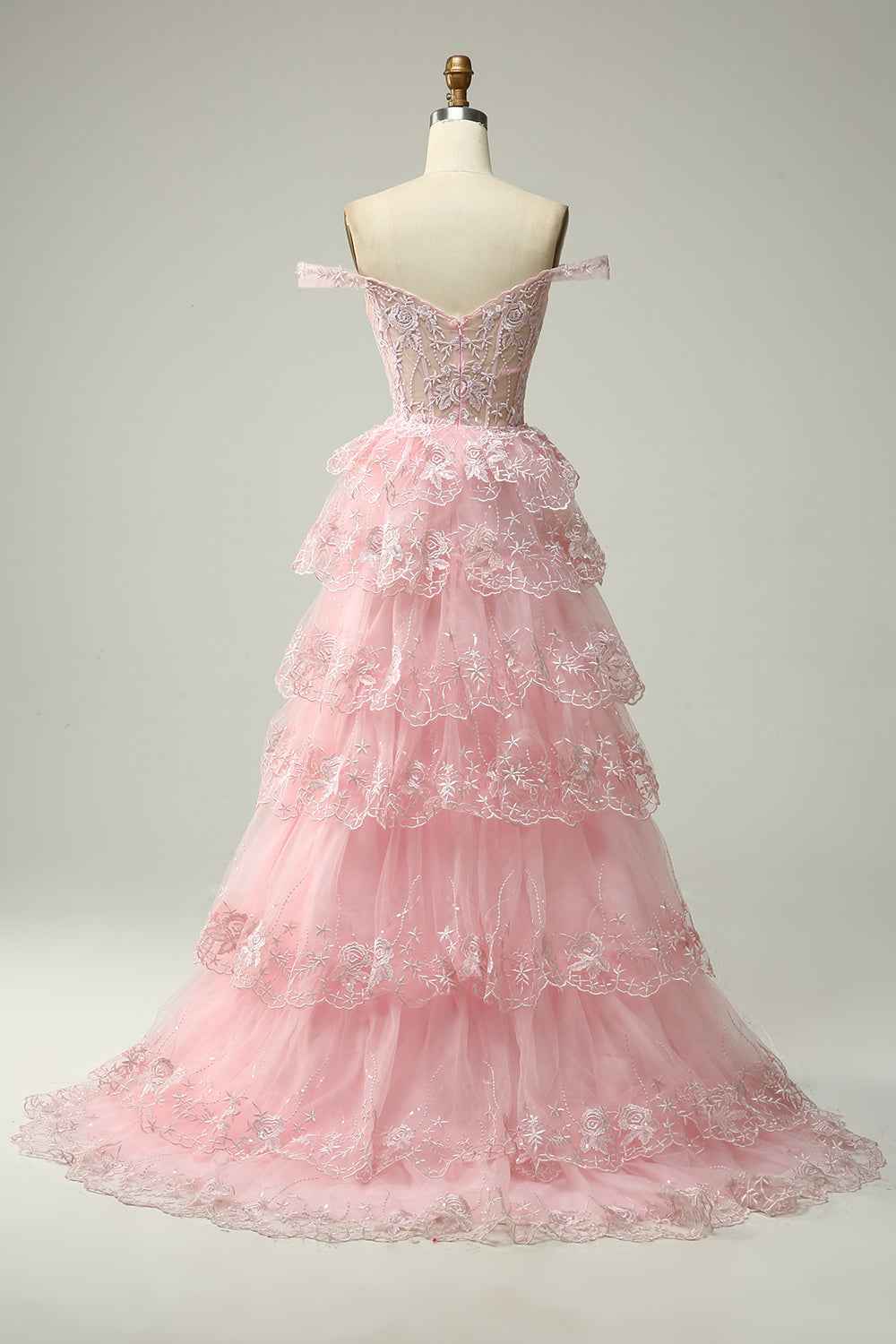 A Line Off Shoulder Black Corset Prom Dress With Lace Ruffles