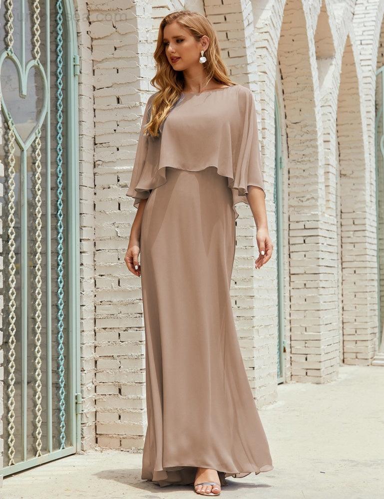 Abito da Damigella Donna Manica Lunga Scollatura a V Chiffon Abito da Cerimonia Matrimonio Festa 28018