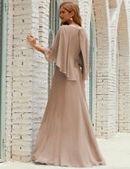 Abito da Damigella Donna Manica Lunga Scollatura a V Chiffon Abito da Cerimonia Matrimonio Festa 28018
