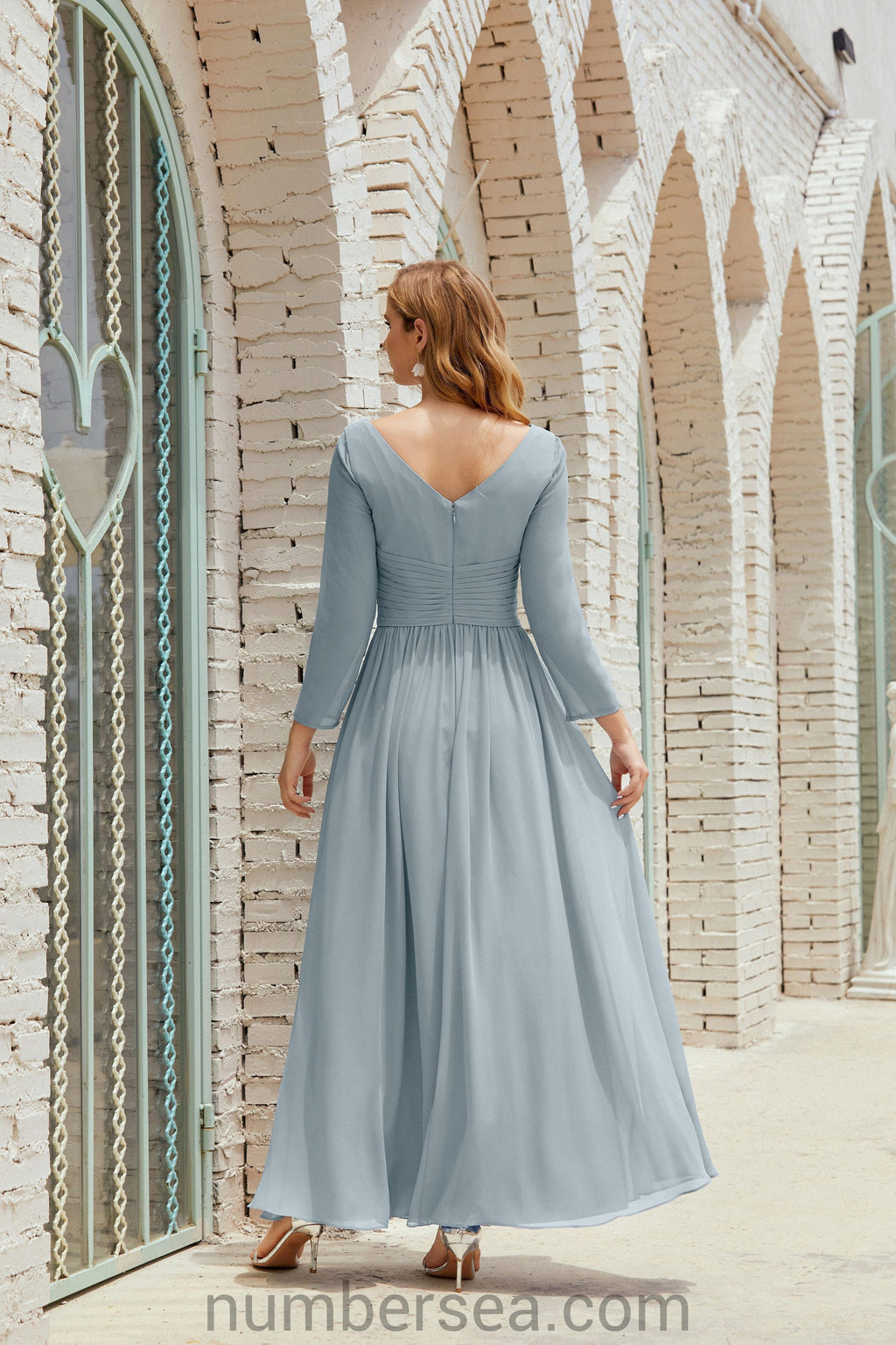 Abito da damigella Numbersea in chiffon, abito formale per festa, abito da sera 28016