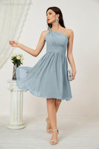Numbersea Damen Chiffon Kurzes Ein-Schulter Brautjungfernkleid Festliche Kleider für Feier Heimkehr 2804