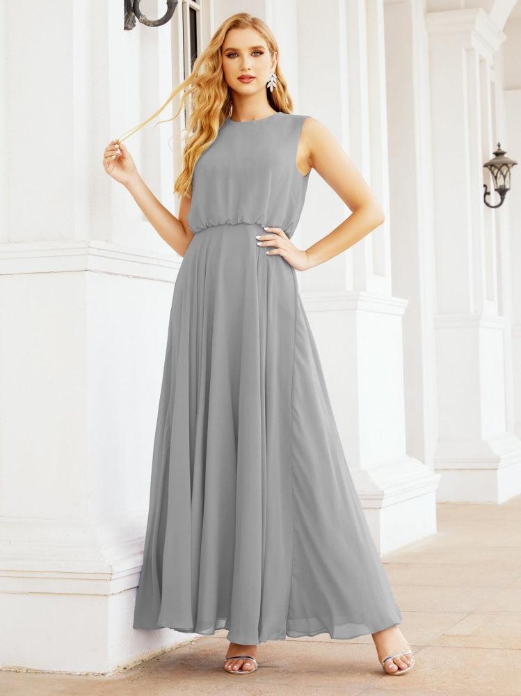 Vestido de Dama de Honra Sem Mangas Longo Linha A para Baile de Gala e Noites Formais 28025