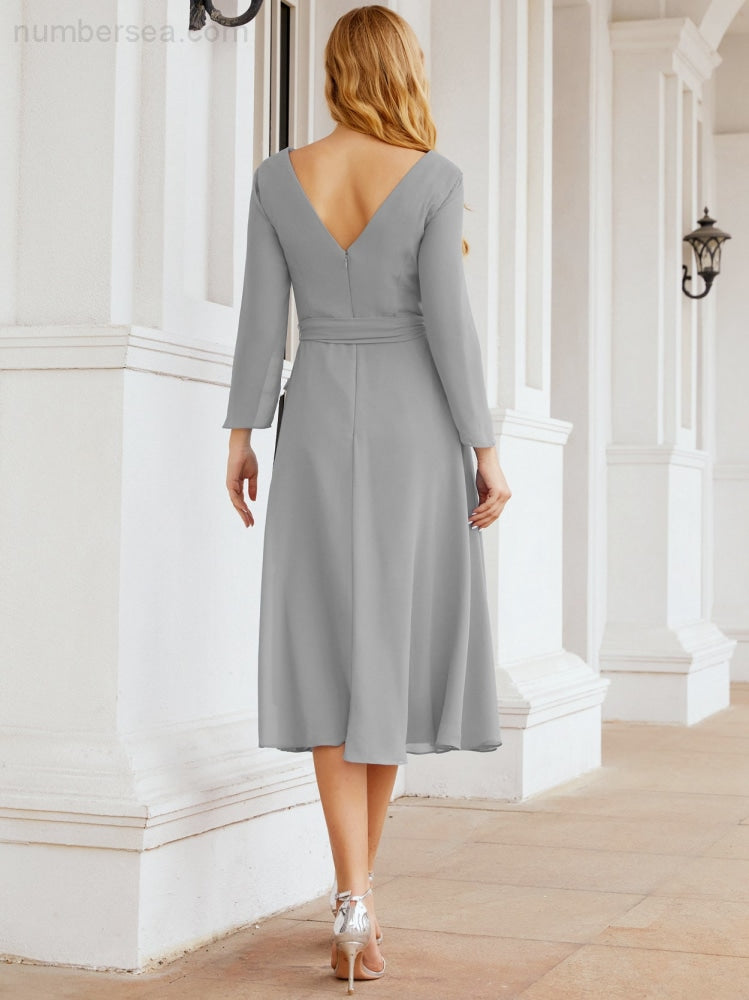 Bridesmaid Dress V-Back Waist Belt Mother of the Bride Wedding Guest SY28031