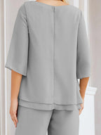Robe de mariée élégante pour la mère de la mariée en deux pièces, tailleur pantalon grande taille à volants superposés, peignoir argenté 28064