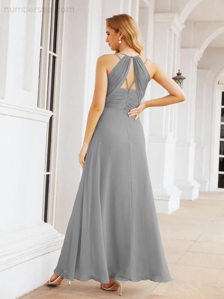Numbersea Robes de demoiselle d'honneur pour femmes à bretelles doubles spaghetti Robe longue de soirée formelle fendue sur le côté 28051