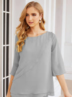 Robe de mariée élégante pour la mère de la mariée en deux pièces, tailleur pantalon grande taille à volants superposés, peignoir argenté 28064