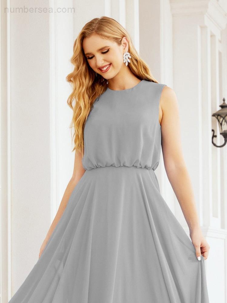 Vestido de Dama de Honra Sem Mangas Longo Linha A para Baile de Gala e Noites Formais 28025