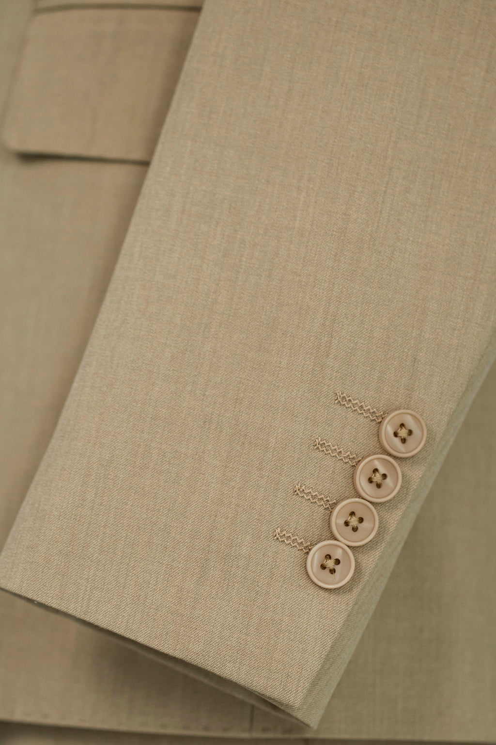 Beige Linen Blend Three Piece Tailored Wedding Suit For Groom And Groomsmen