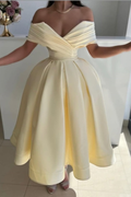 Off The Shoulder Sleeveless A Line Prom Dress With Pleated Bodice Custom Colors