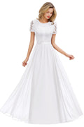 Chic A Line Chiffon Lace Bridesmaid Dress With Short Sleeves Empire Waist