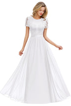 Chic A Line Chiffon Lace Bridesmaid Dress With Short Sleeves Empire Waist