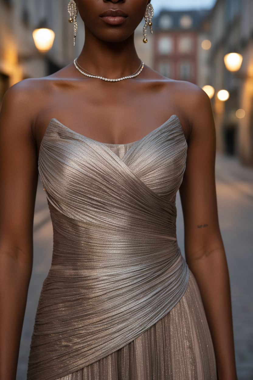 Chic Strapless Sleeveless Long Prom Dress With Ruffles Pleated Custom