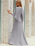 Abito da Damigella Donna Manica Lunga Scollatura a V Chiffon Abito da Cerimonia Matrimonio Festa 28018