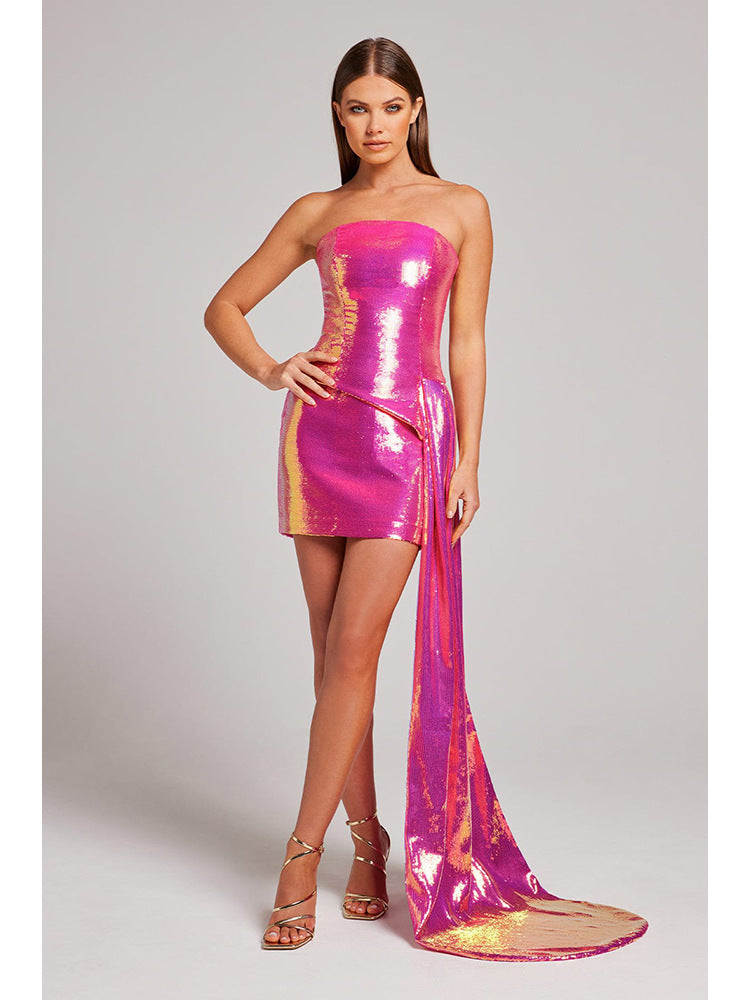 Strapless Sequin Wrap Waist Two Piece Prom Dress