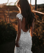 Elegant Backless Long Mermaid Wedding Dress With Lace Tulle And Sweetheart