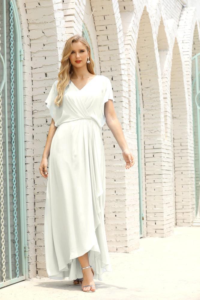 Vestidos de Mãe da Noiva Tamanho Grande Decote em V Comprido para Baixo Vestido de Gala Formal para Convidado de Casamento 28020
