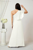 Abito da Sera Formale A-line con Spalla Singola e Balze in Chiffon, Spacco Laterale, per Damigelle, Modello 2809