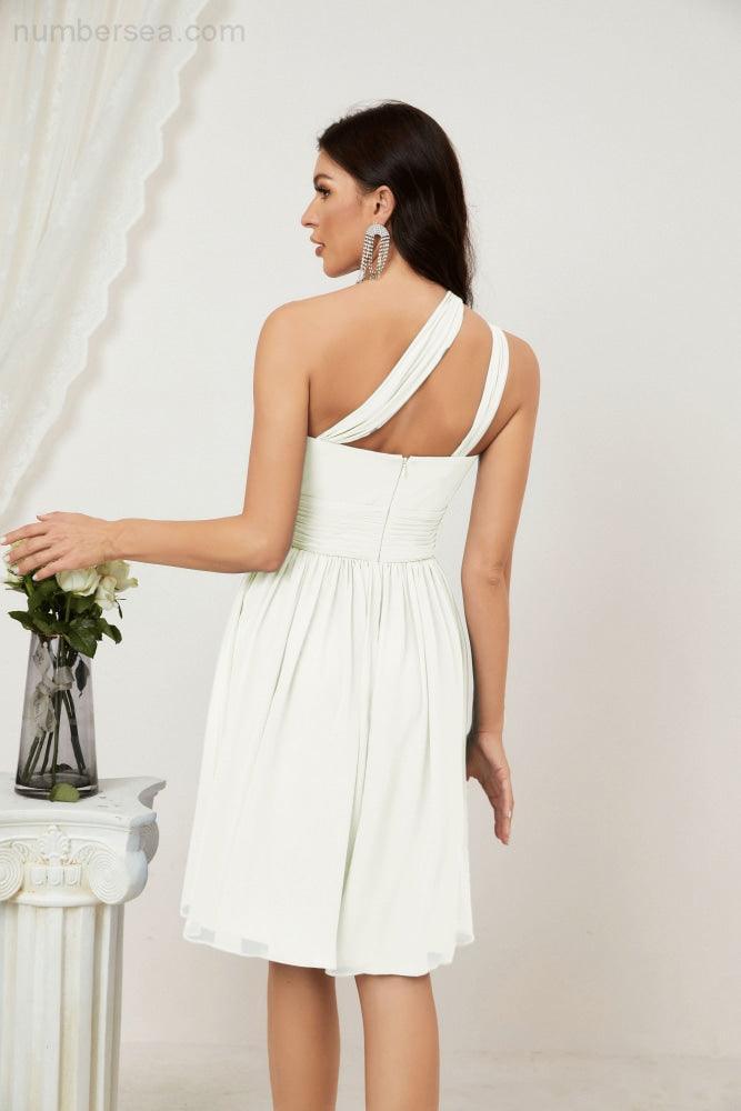 Numbersea Damen Chiffon Kurzes Ein-Schulter Brautjungfernkleid Festliche Kleider für Feier Heimkehr 2804