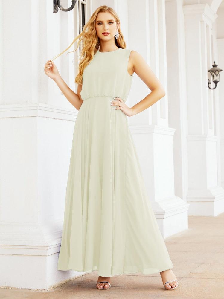 Vestido de Dama de Honra Sem Mangas Longo Linha A para Baile de Gala e Noites Formais 28025