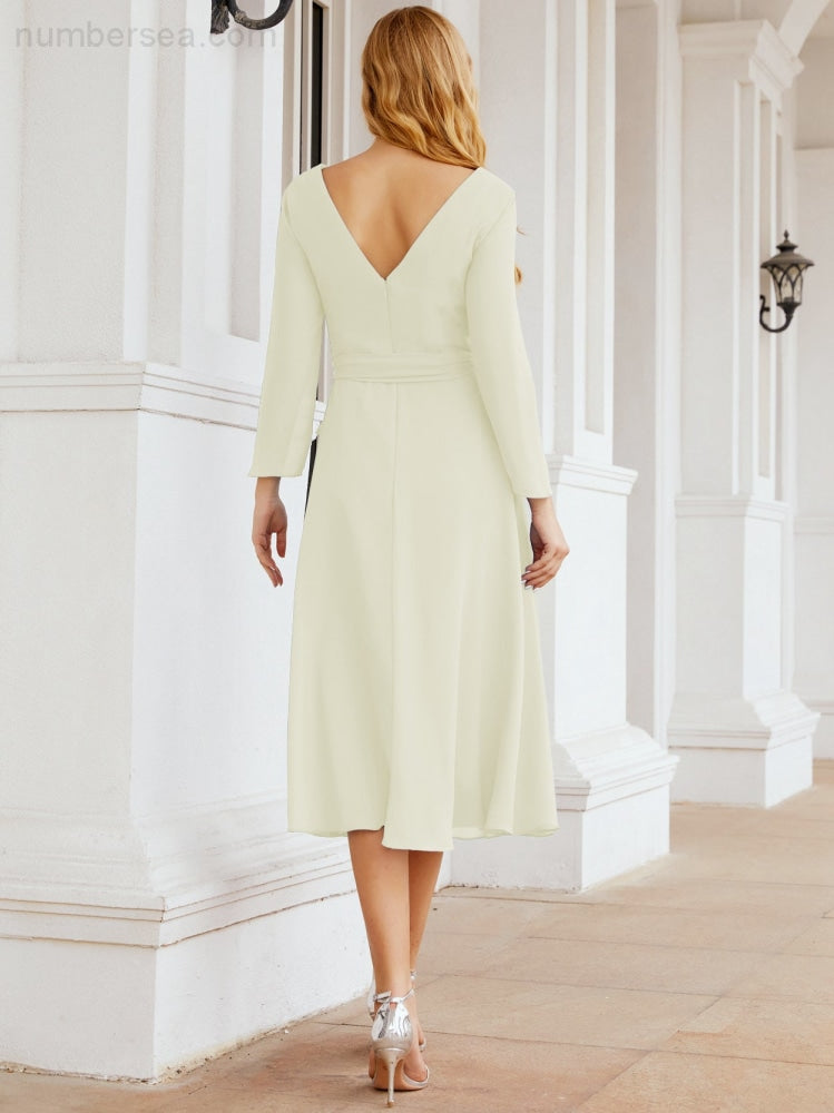 Bridesmaid Dress V-Back Waist Belt Mother of the Bride Wedding Guest SY28031
