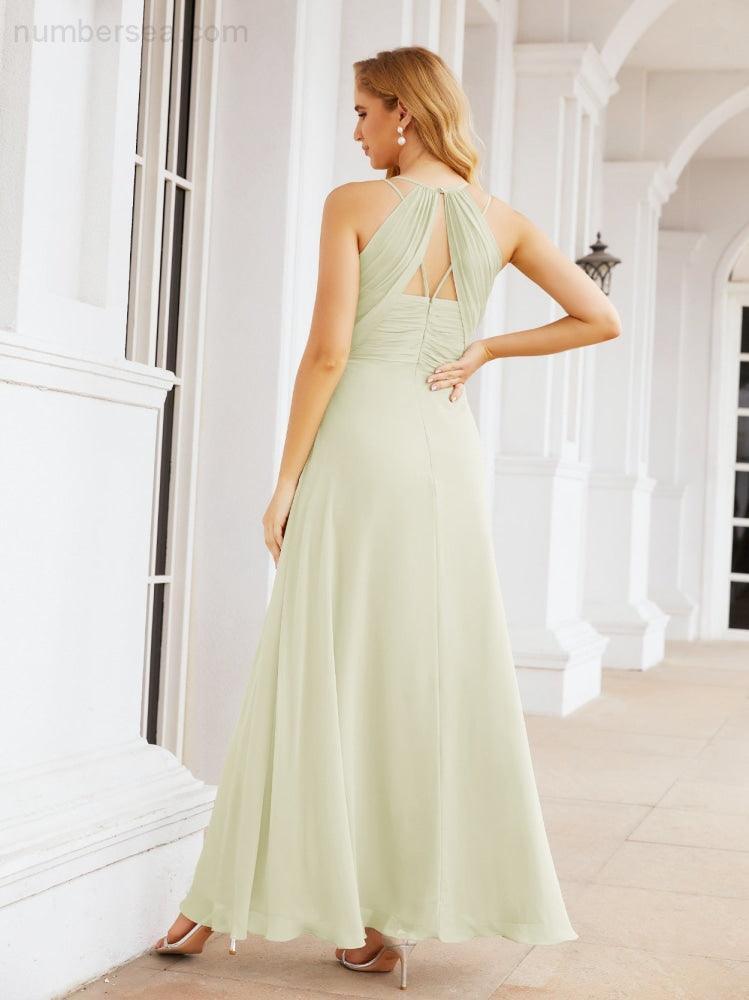 Numbersea Robes de demoiselle d'honneur pour femmes à bretelles doubles spaghetti Robe longue de soirée formelle fendue sur le côté 28051