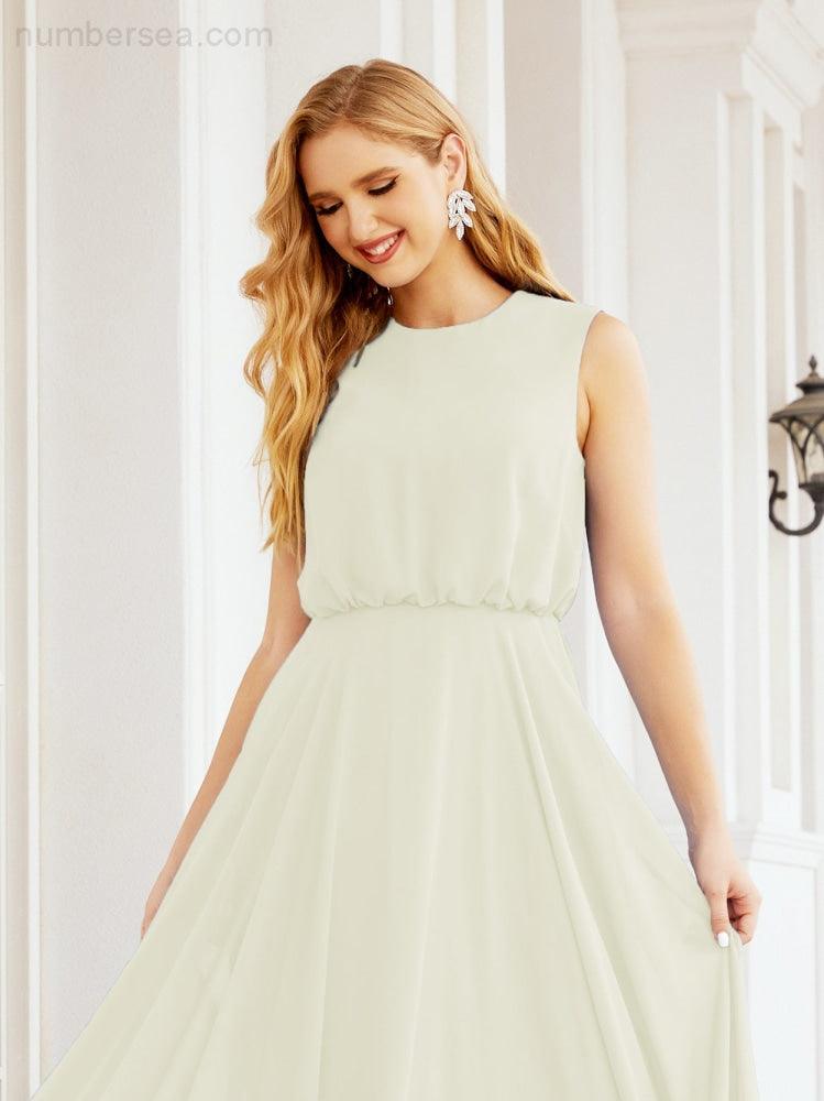 Vestido de Dama de Honra Sem Mangas Longo Linha A para Baile de Gala e Noites Formais 28025