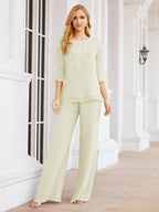 Robe de mariée élégante pour la mère de la mariée en deux pièces, tailleur pantalon grande taille à volants superposés, peignoir argenté 28064