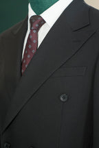 Fato de Casamento de Lã Preta com Três Peças e Corte Cruzado para o Noivo e Padrinhos