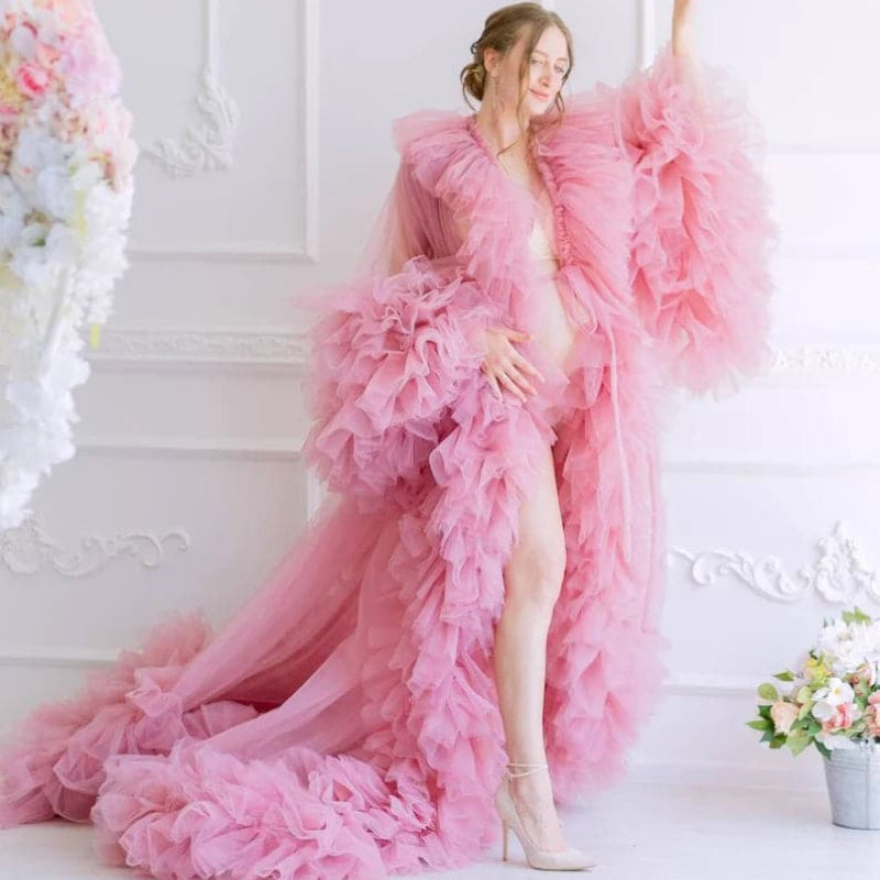 6108#Ruffle Maternity Dress Maternity Photoshoot Robes